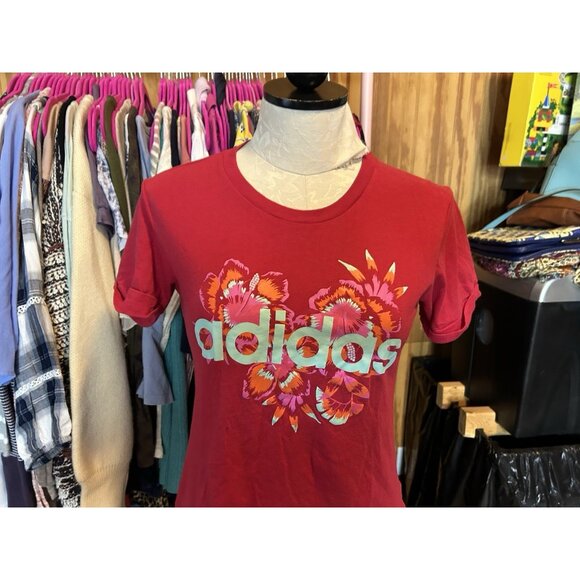 Adidas x FARM Rio Graphic Crew Neck Tee Bold Red Short Sleeve Size XS - Picture 4 of 9